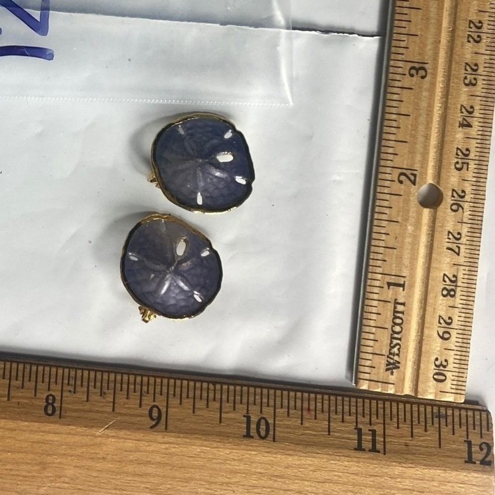 Dainty Sand Dollar Earrings Blue Purple Sparkle Seaside Beach Jewelry